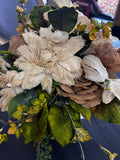 Burlap florals in cracked ceramic vase