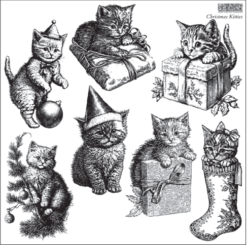 CHRISTMAS KITTIES IOD-STA-KIT STAMP, 12” X 12”, ONE SHEET