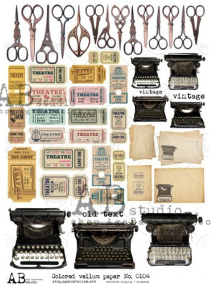 AB Studios Vintage Tickets and Typewriters Vellum paper A4