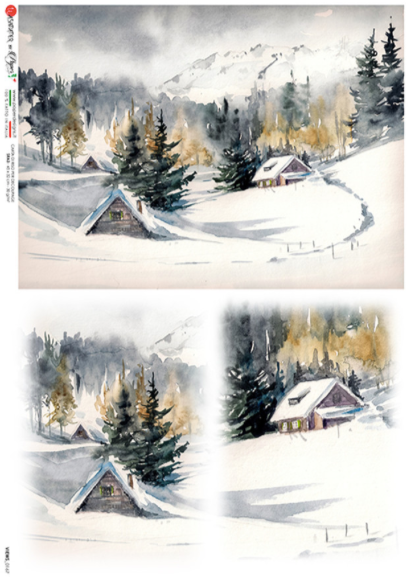 Paper Designs Snowy Landscape Scene Rice Paper A4