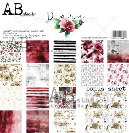 AB Studios Diary Scrapbook Papers 12" x 12" 8 pgs