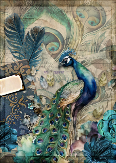 Decoupage Queen Jeweled Peacock Rice Paper