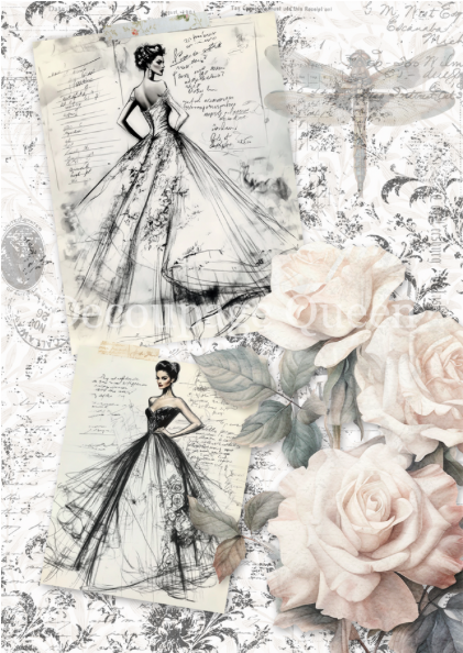 Decoupage Queen Rice Paper - Dainty and the Queen - Sketches- A4