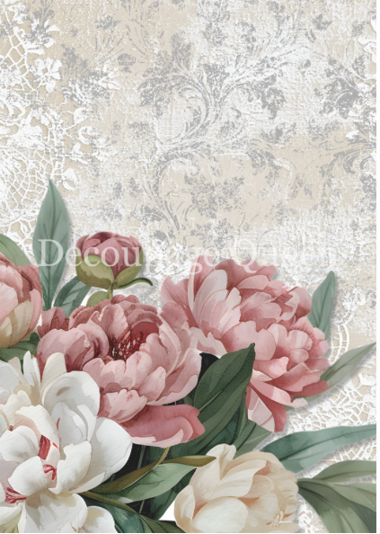 Decoupage Queen Rice Paper - Dainty and the Queen - Peonies and Lace A4