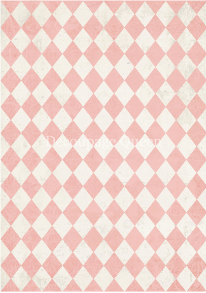 Decoupage Queen Rice Paper - Pink and Ivory Harlequin - A3