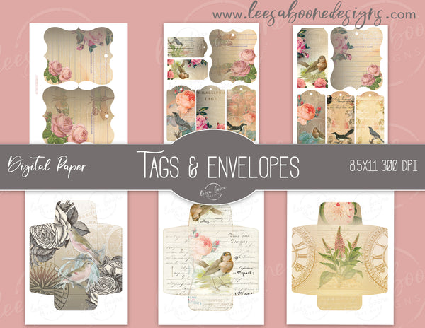 Bird Ephemera Tags and Envelopes Digital Paper Kit