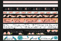 Black Tape: White & Pink Florals - 15mm Washi Tape
