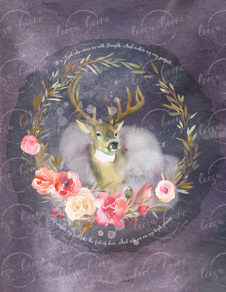 Dreamy Floral Stag Watercolor Digital Paper